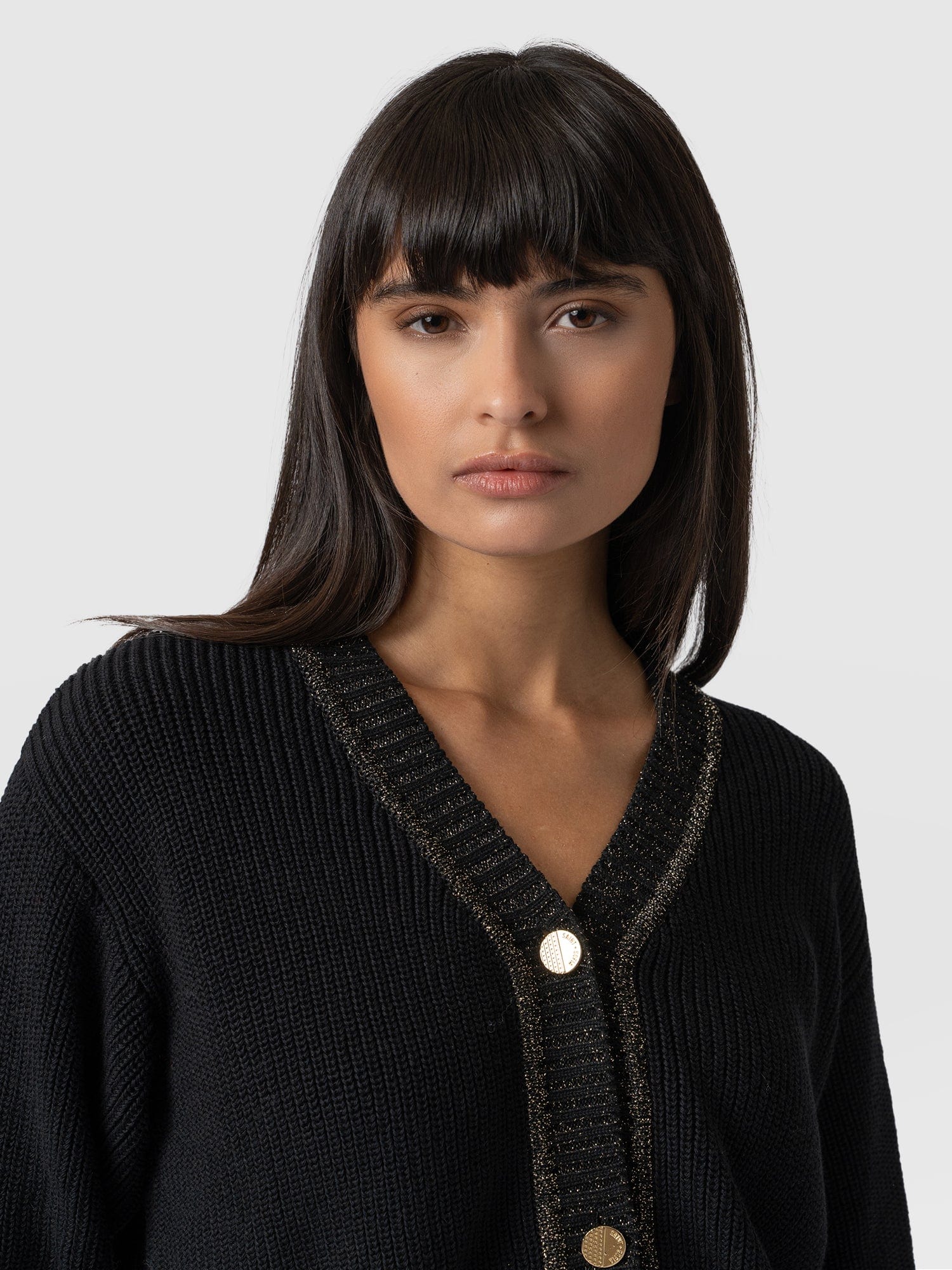 Hatton Crop Cardigan Black Lurex - Women's Cardigans | Saint + Sofia® EU